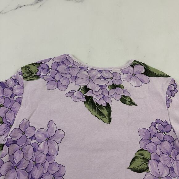 Basic Editions Womens Vintage Y2k Rhinestone Tee Size S Purple Hydrangea Floral - Picture 8 of 11